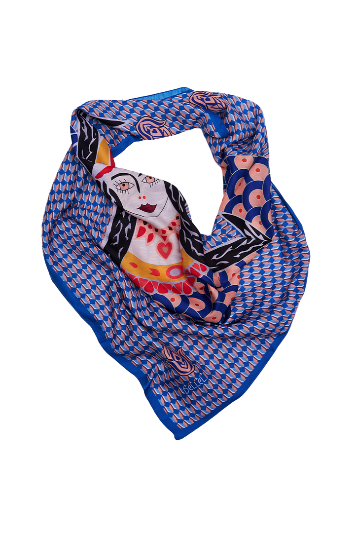 Mavi Şahmeran Monogram Fular