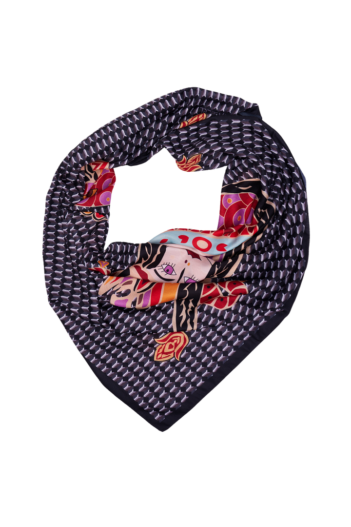 Siyah Şahmeran Monogram Fular