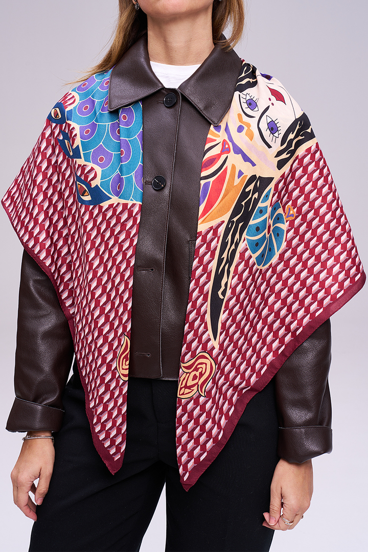 Bordo Şahmeran Monogram Fular