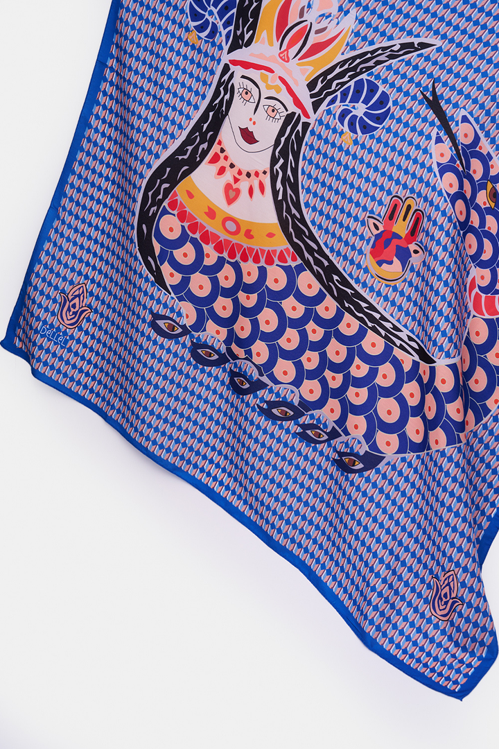 Mavi Şahmeran Monogram Fular