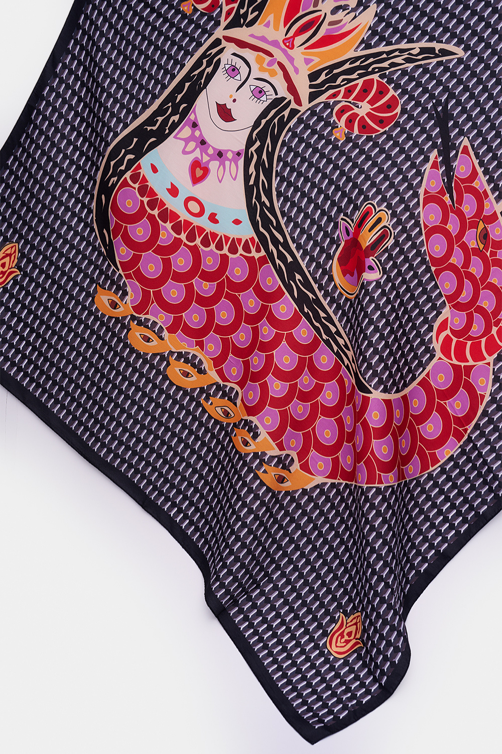 Siyah Şahmeran Monogram Fular