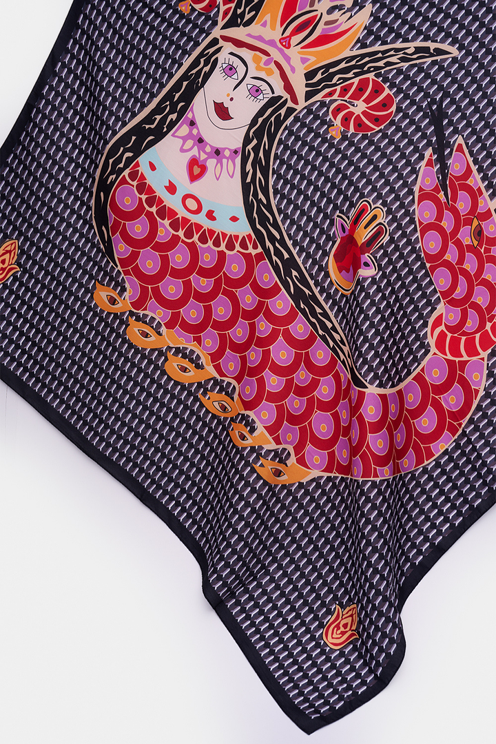 Siyah Şahmeran Monogram Fular