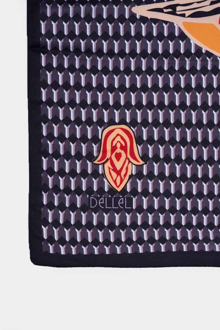 Siyah Şahmeran Monogram Fular