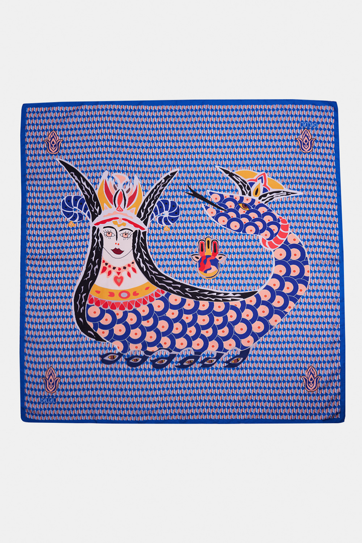 Mavi Şahmeran Monogram Fular