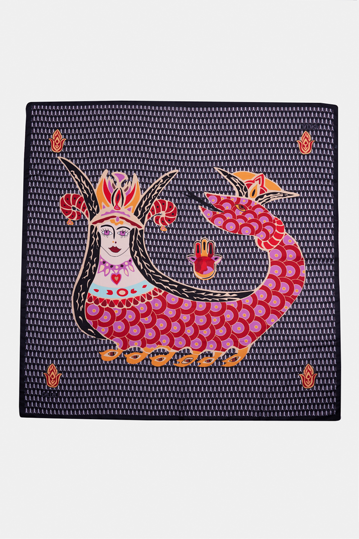 Siyah Şahmeran Monogram Fular